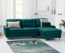Carlotta Double Sofa Bed Right Facing Chaise in Green Velvet